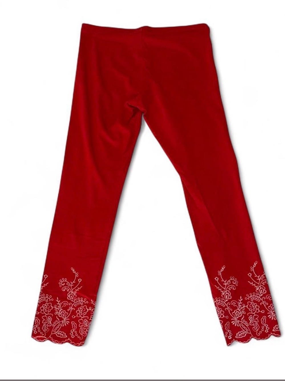 HUE Red Capri Leggings with White Embroidered Hem Medium Retro Style - Picture 3 of 8